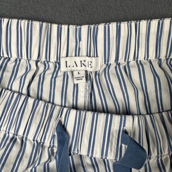 Lake L Poplin Chloe Pajama Set Seaport Shoreline Stripe Blue White 2 Pc Cotton - Picture 13 of 15